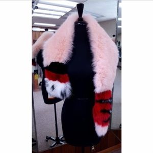 Multicolor Fox Fur Scarf/Fling with Fox Tail